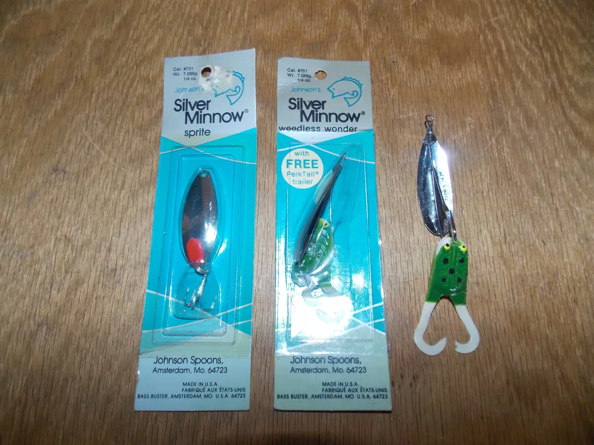 RARE Vtg Johnson's Silver Minnow W/Perk Tail Trailer & 1 New Sprite U.S.A.  1/24