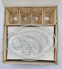 Vintage Federal Glass Hospitality Wheat Snack Set 4 Plates 4 Cups NIB
