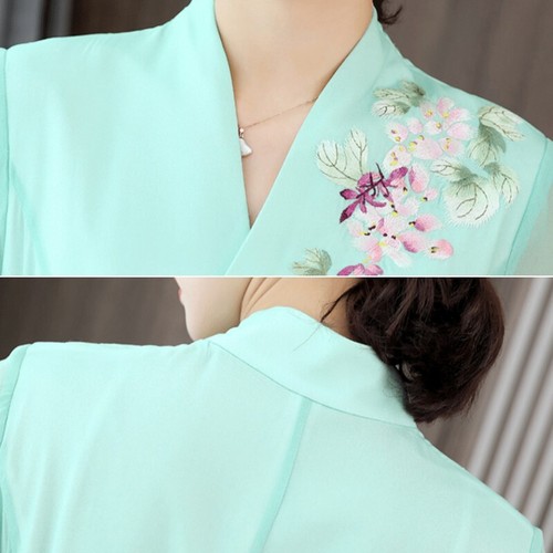 Lady Chinese Long Dress Gradient Color Floral Loose Traditional Tunic Lace Up - Picture 6 of 7