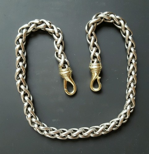 Authentic David Yurman Solid 14K Gold Clasp SS Wheat Chain Necklace 8mm W 16" L - Picture 11 of 11