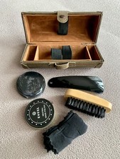 Vintage Shoe Cleaning Care Set with Polish Brush in Travel Case