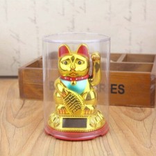 Lucky Cat Gold Waving Solar Power Powered Chinese Fortune Gold Maneki Neko