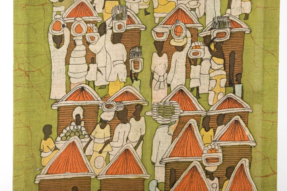 Tela batik vintage pintura mercado escena África cera/teñido tela arte textil Foto 3 de 4