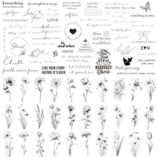 60 Pcs Small Fake Tattoos 30 Pcs Meaningful Scripts Tattoos 30 Pcs Line Flowers