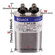 BOJACK 7.5 Uf ±6% 7.5 MFD 370V/440V CBB65 Oval Run Start Capacitor for AC Motor