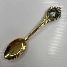 Green Lake Wisconsin USA Made Gold Green Enamel Sailboat Vintage Souvenir Spoon