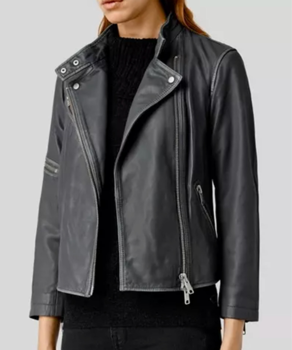 Allsaints Women's Mast Distressed Leather Biker Jacket Size 8 image 9
