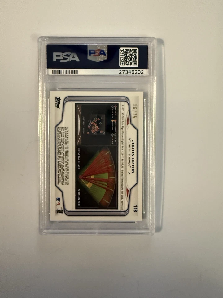 Bowman Chrome Juston Upton #118 Green Refractor 2014/75 PSA 10 Braves Mariners Foto 2 de 4