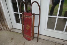 antique 19th century hand painted wooden sled stamped Randall St Johnsbury Vt