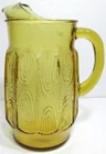 Vintage Anchor Hocking Glass Pitcher Amber Textured Wood Grain 2 Quart 10" T