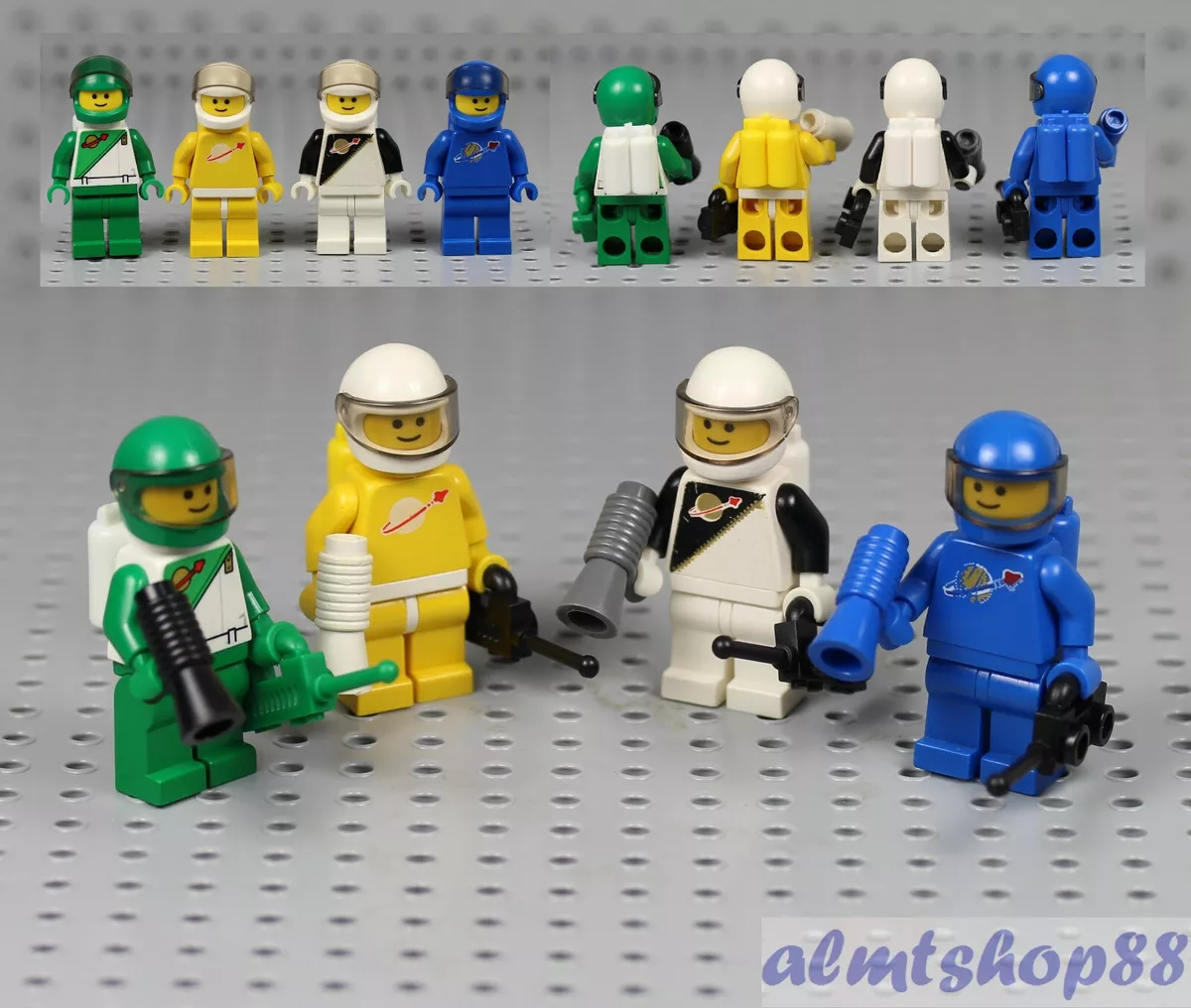 LEGO - 4x Lot Classic Space Astronaut - Green Yellow White Blue