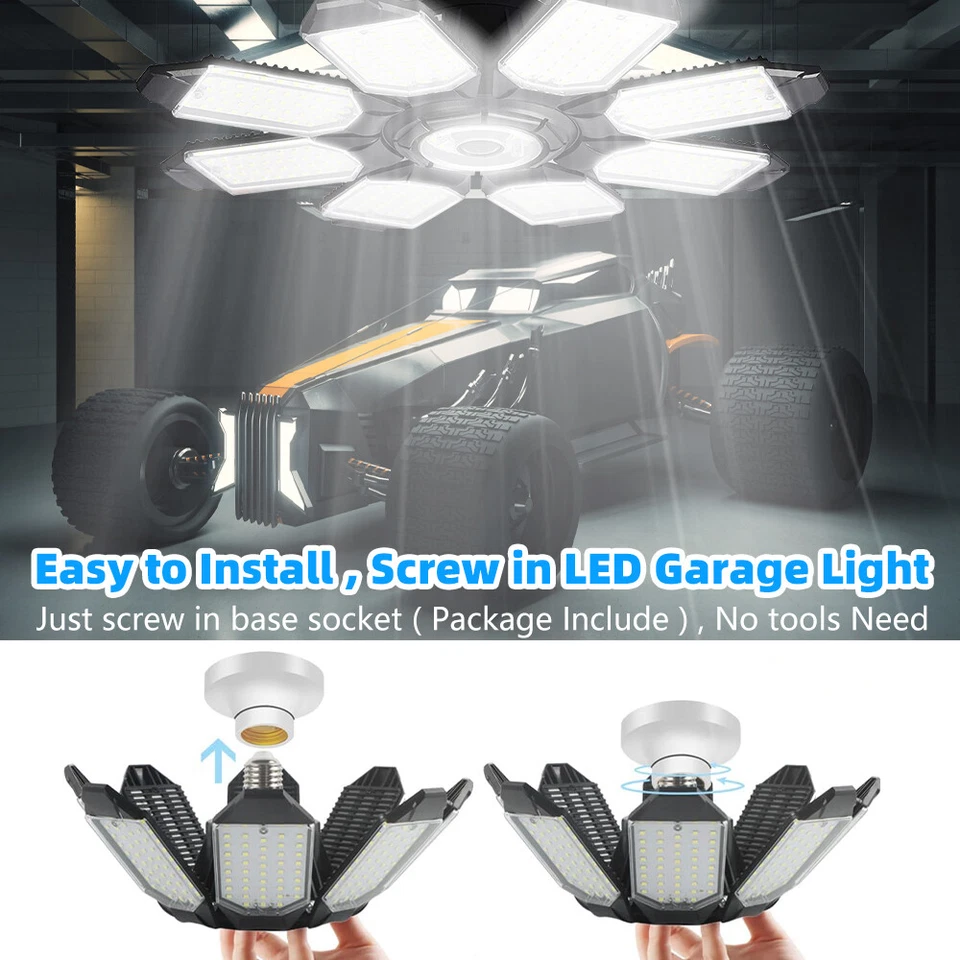 8 Panels Led Garage Light Deformable Ceiling Lamp For Workshop Warehouse - Image 3 of 4