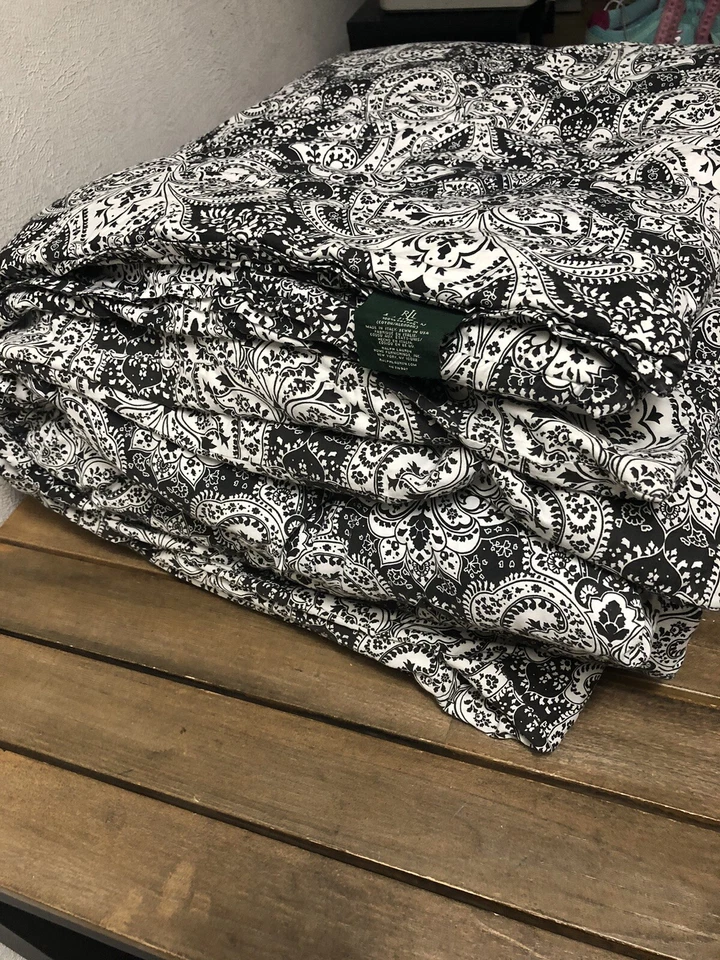 Edredón Ralph Lauren blanco y negro cachemir reina 100 % algodón 90x94" usado en excelente estado Foto 3 de 4