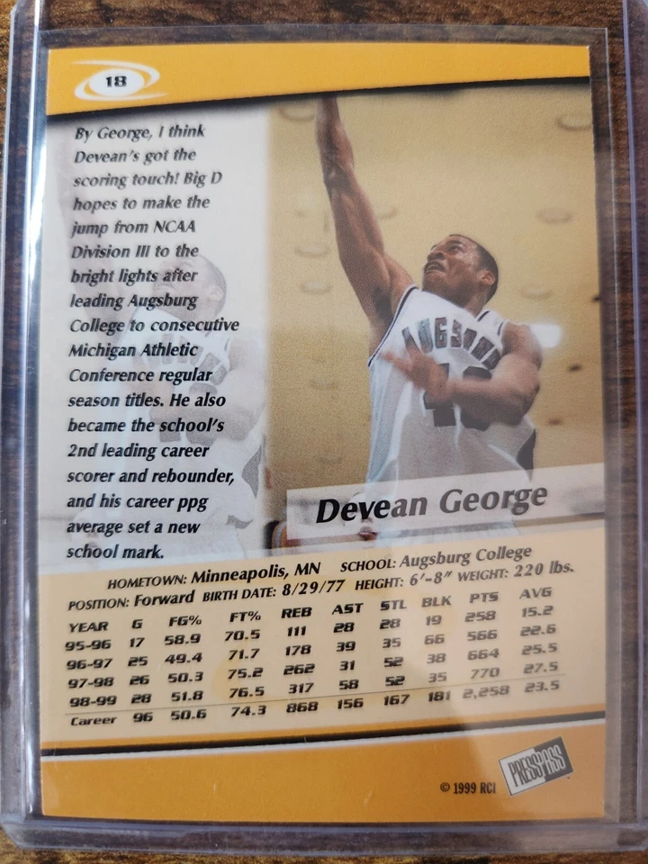 Pase de prensa 1999-00 Devean George Torquers novato RC SP #18 Augsburg LA Lakers Foto 2 de 2