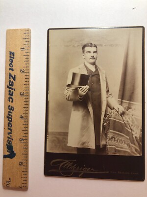 Dapper Man Holding Top Hat, c1880, Cabinet Photo, #CPP559
