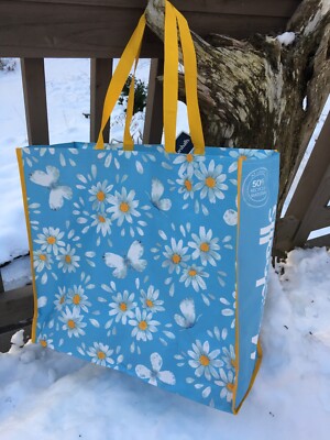 Daisy Flowers &Butterflies~Shopping Bag Spring Baby Blue Reusable  Tote~Marshalls