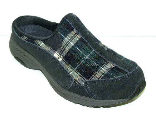 Easy Spirit Traveltime clogs mules navy plaid 6 WIDE New