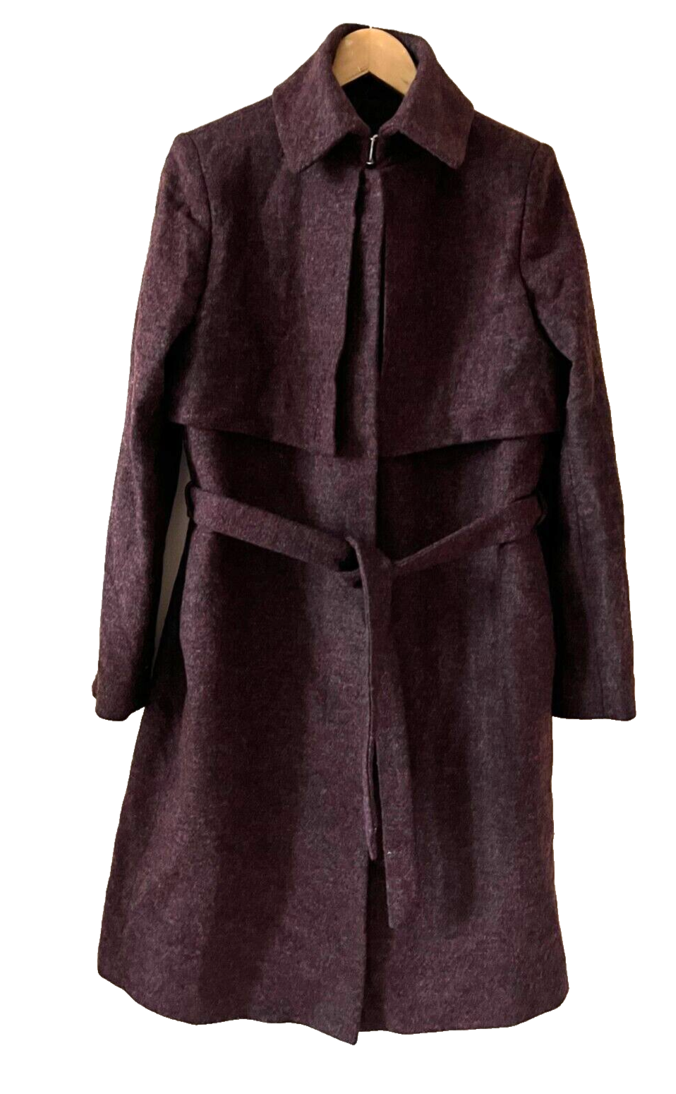 ALTRA &Altre storie Cappotto di lana con cintura marrone con tonalità bordeaux Taglia US8 EU38