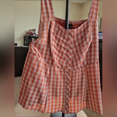 Torrid Orange Gingham Seersucker Sleeveless Blouse Size 2X