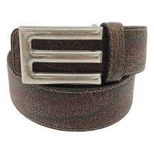 Etro E-Buckle Paisley Leather Belt Brown -length: 119 cm
