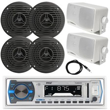 Pyle Stereo Receiver, 4x 3.5" 75W Speaker, 2x 3.5'' 200W White Speakers, Antenna