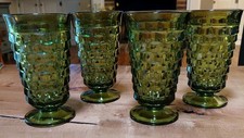 (4) Indiana Glass Whitehall Colony avocado green cubist footed 12oz glasses