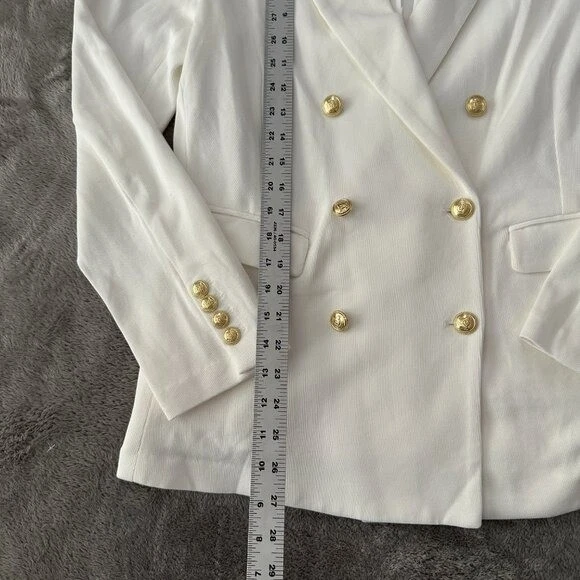 NWT Cynthia Rowley Double Breasted Knit Blazer MEDIUM White Gold Buttons - Image 4 of 4