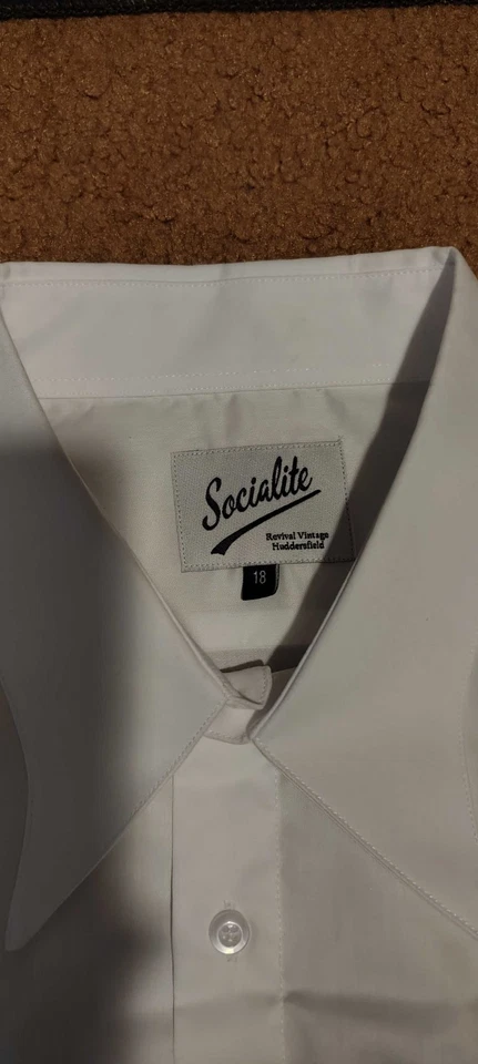 Camisa de vestir talla 18 RevivalVintage Reino Unido Socialite cuello punta puños franceses - Imagen 2 de 4