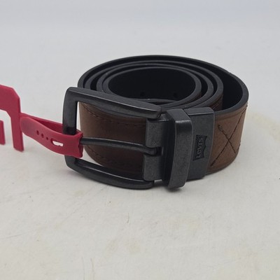 Levi's Belt Brown Black Reversible Leather Mens 36 Nickel Buckle New