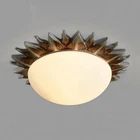Vintage Sunburst Flush Mount Light Traditional Ceiling Lamp White Glass Shade