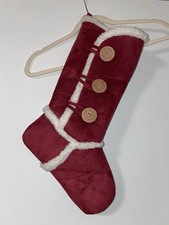 Ugg Burgundy Christmas Stocking Sherpa Suede Feel With Buttons
