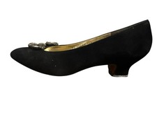 Salvatore Ferragamo Vintage Black Suede Pumps with Gem Embellishments