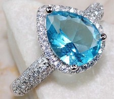 3CT Aquamarine  White Topaz 925 Solid Sterling Silver Ring Jewelry Sz 7 UB1-2