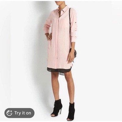 Rag & Bone Silk Shirt Dress 2 Blush Pink Black Chiffon Hem Tunic Made USA Luxury