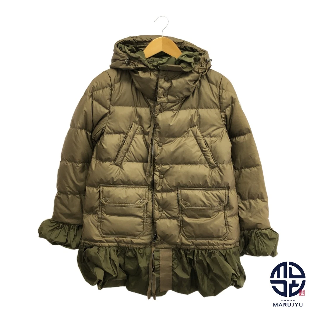 Moncler kaki SERI GIUBBOTTO piumino capospalla orlo volant taglia 0 usato0