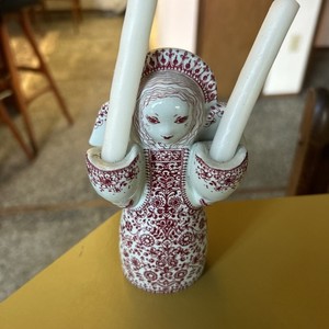 Vintage Nymolle Denmark Angel Candle Holder Red and Ivory By Jacob Bang