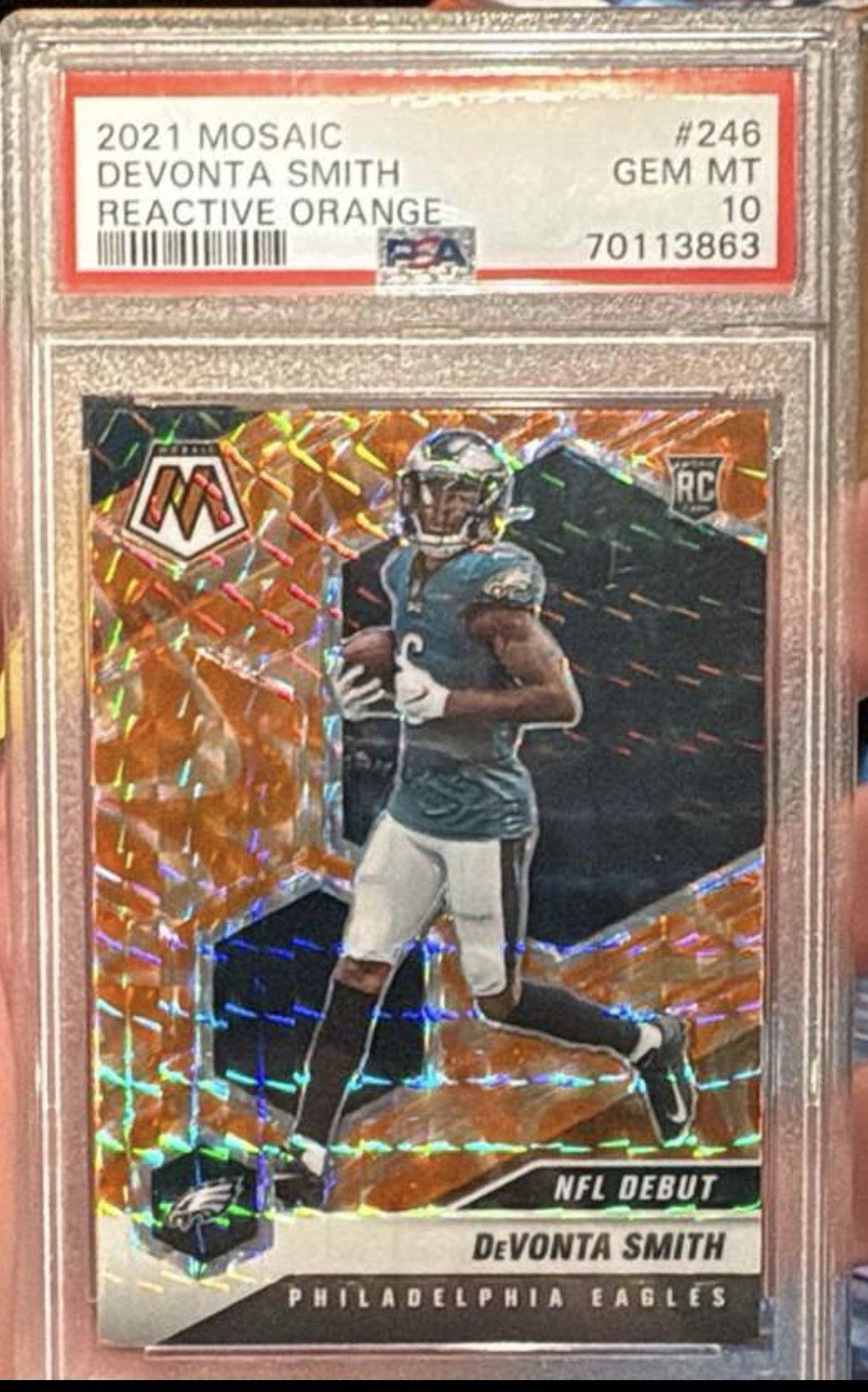 DeVonta Smith (RC) Orange Reactive NFL Debut - 2021 Panini Mosaic - PSA 10