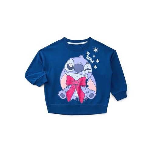 Disney Stitch Toddler Girls Holiday Graphic Sweatshirt, Blue 12m