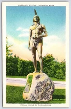 Postcard MA Plymouth Massasoit Statue Indian Friend of Pilgrims Vintage PC N697