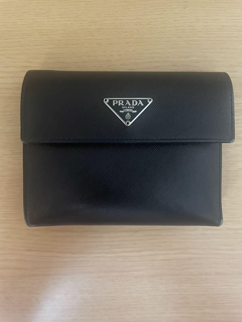 Prada Black Nylon Tri-Fold Wallet with 6 Card Slots and Internal Pockets 10x12cm