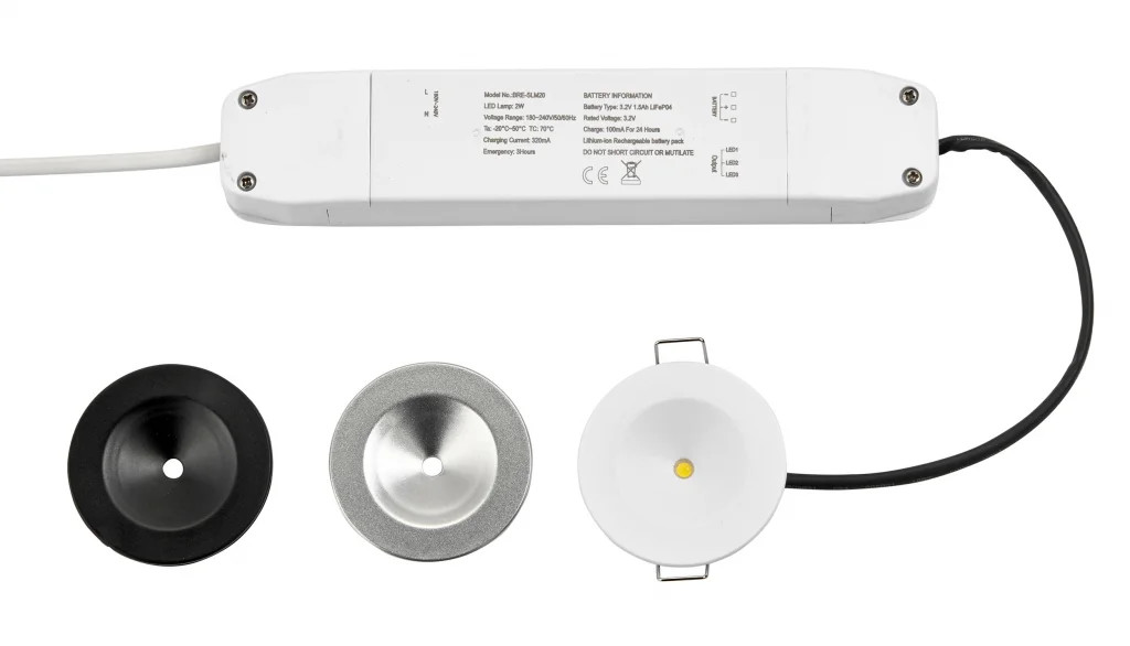 Emergency Lighting White Sight LED Downlight Black & Silver 2w Saxby 90633