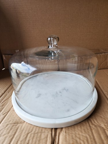 Cake Stand with Dome Glass Lid Cover, Marble Base Cake Plate Serving Platter