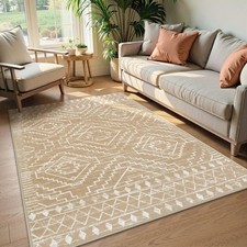Moroccan Washable Area Rug 4x6, Non-Slip Rugs for Living Room, Boho Bedroom T...