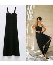 ZARA BLACK LONG KNIT CROCHET DRESS SIZE S 3991/040 NWT 