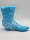 Vintage Fenton Light Blue Slag Glass Daisy And Button Shoe Boot 4" Tall