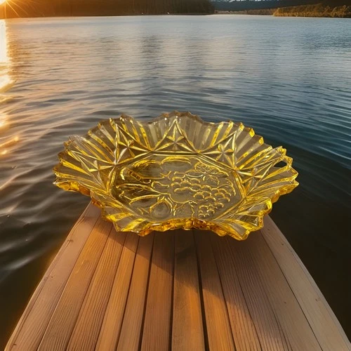 Vintage Federal Glass Pioneer Amber Fruit Pattern 11" Round Crimped Glass Bowl