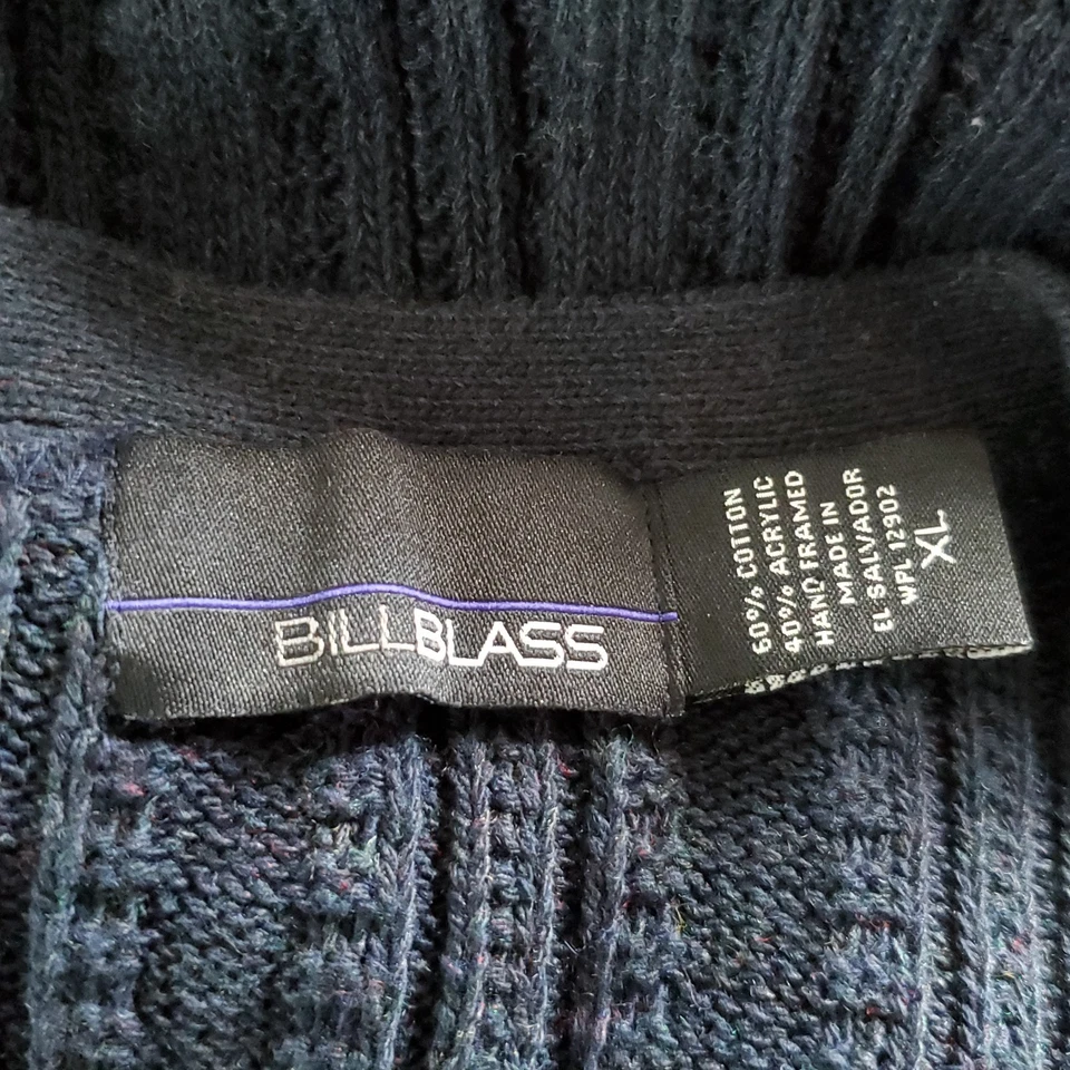 Vintage 90s Mens Cardigan XL Navy Blue Cable Knit Cotton Blend Bill Blass - Image 4 of 4