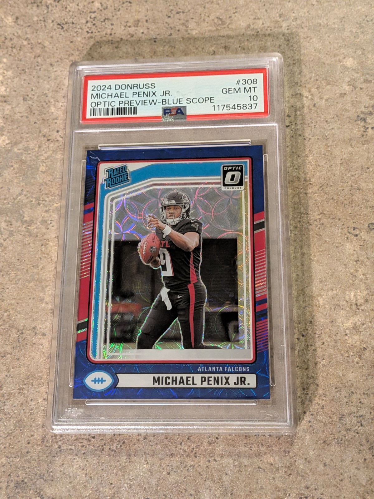 2024 Panini Donruss Michael Penix Jr Optic Preview Blue Scope Prizm RC PSA 10