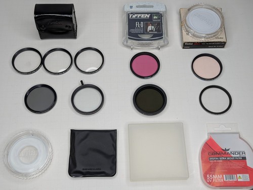 55mm Set of 9 Filters -Kenko, Tiffen, Close Up, CPL, Sky, VND, UV, Star w/ Case - Picture 2 of 9
