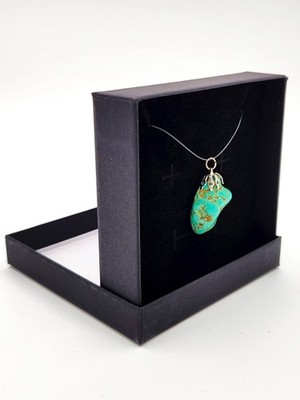 Simple Natural Inclusion Green Turquoise Stone Pendant 3.5gram 1''H x 3/4''W x 7mm
